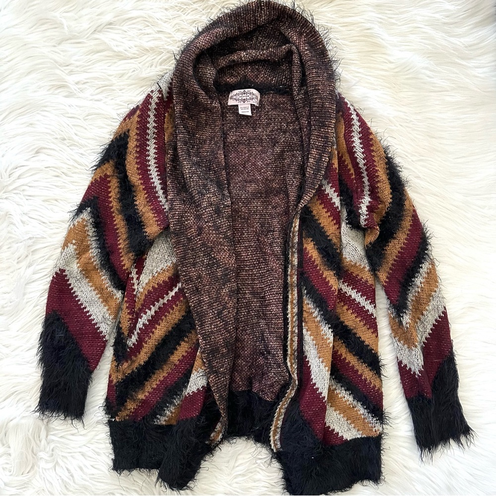 Oliver boho fringe soft cozy fold over collar cardigan